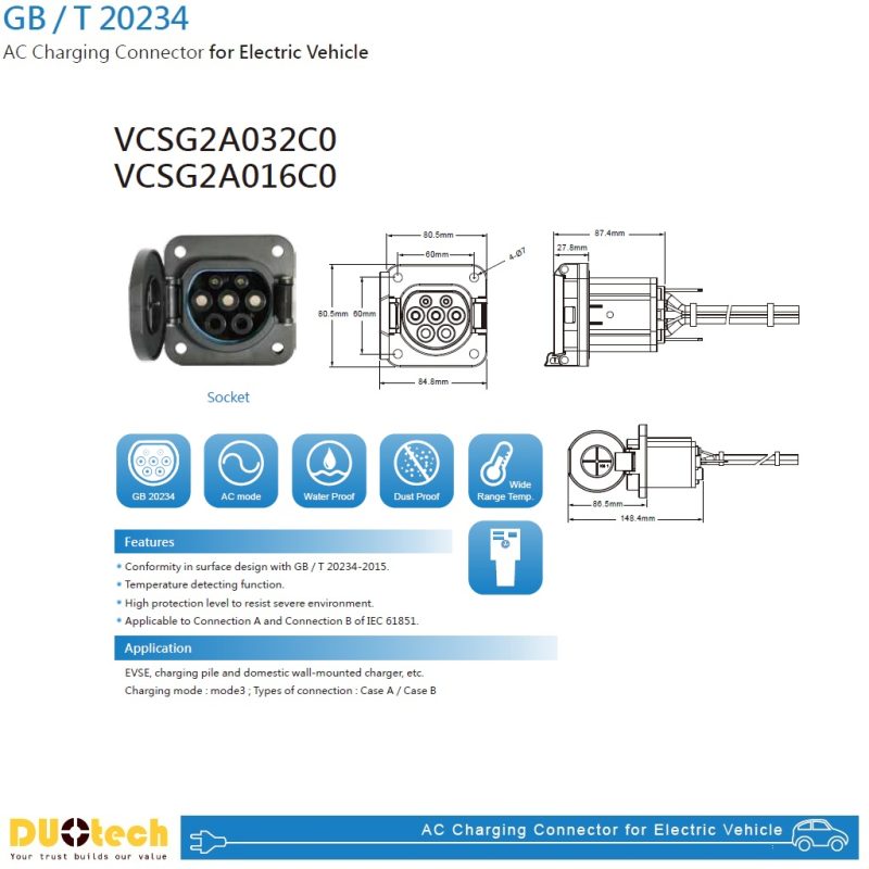 AC Charging Connector For Electric Vehicle GB T 20234 Standard