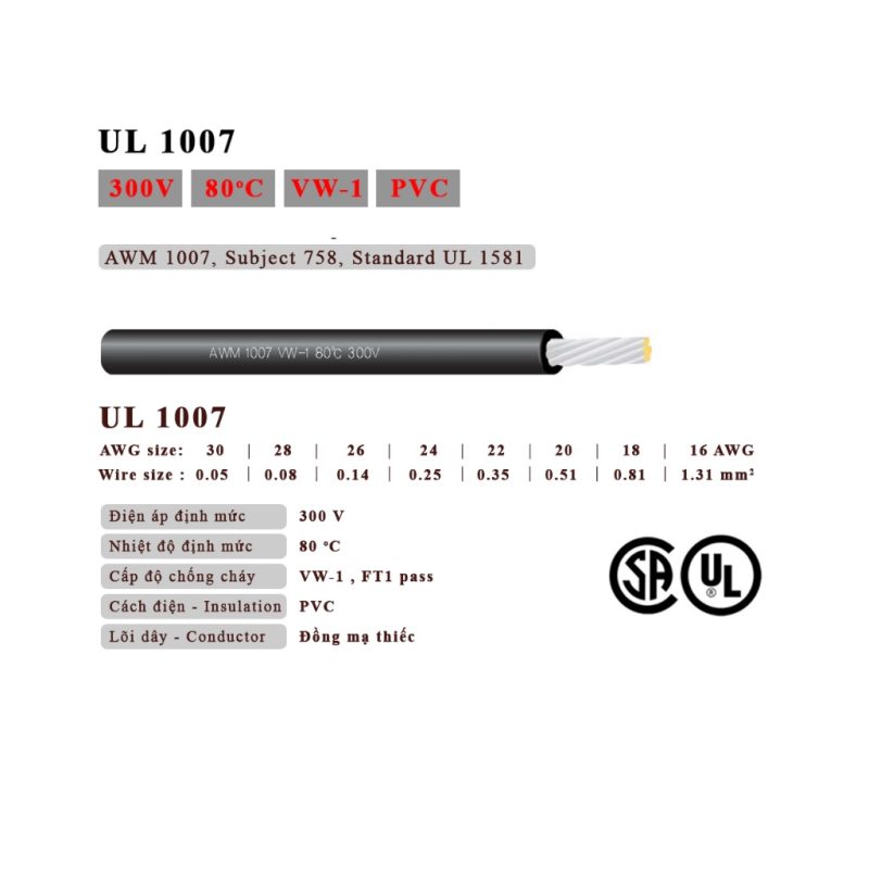 Câble fil unipolaire UL Style 1007 AWG 26 Blanc